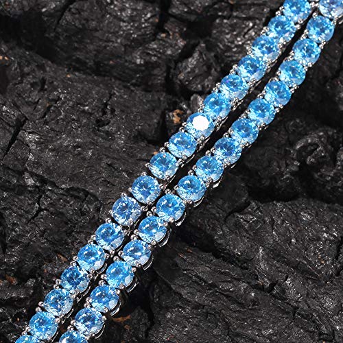 Kmasal 18K Gold Plated Bling Cz Simulated Diamond Iced Out 4Mm Blue Tennis Chain Hip Hop Necklace For Men Charm Gifts (Silver 20 Inch) #TOP4