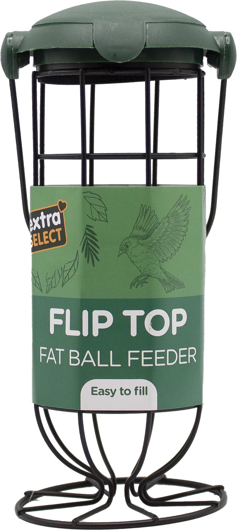 Extra Select Fat Ball Feeder with Flip Top - Hanging Bird Feeder for Netted/Un-Netted Suet Balls, Easy Refill, Perfect for Winter
