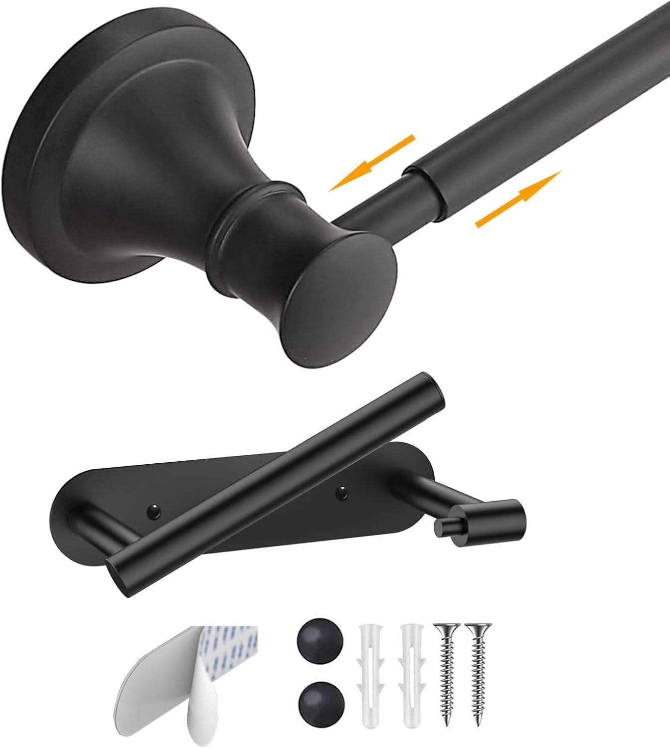 BESy Adjustable Bronze 16 to 28 Inch Bath Towel Bar Rack for Bathroom Towel Holder Adhesive or Screw Toilet Paper Holder Wall Mount Rustproof Modern Roll Holder Flexible Pivoting