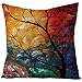 EHOMERY Funda Almohada Terciopelo Cojín Vintage Pintura del Arte Árbol Linaza Pequeña Fundas para Sofa Decoración Sofá La Sala Estar Negro Naranja Rojo 18X18 Inches