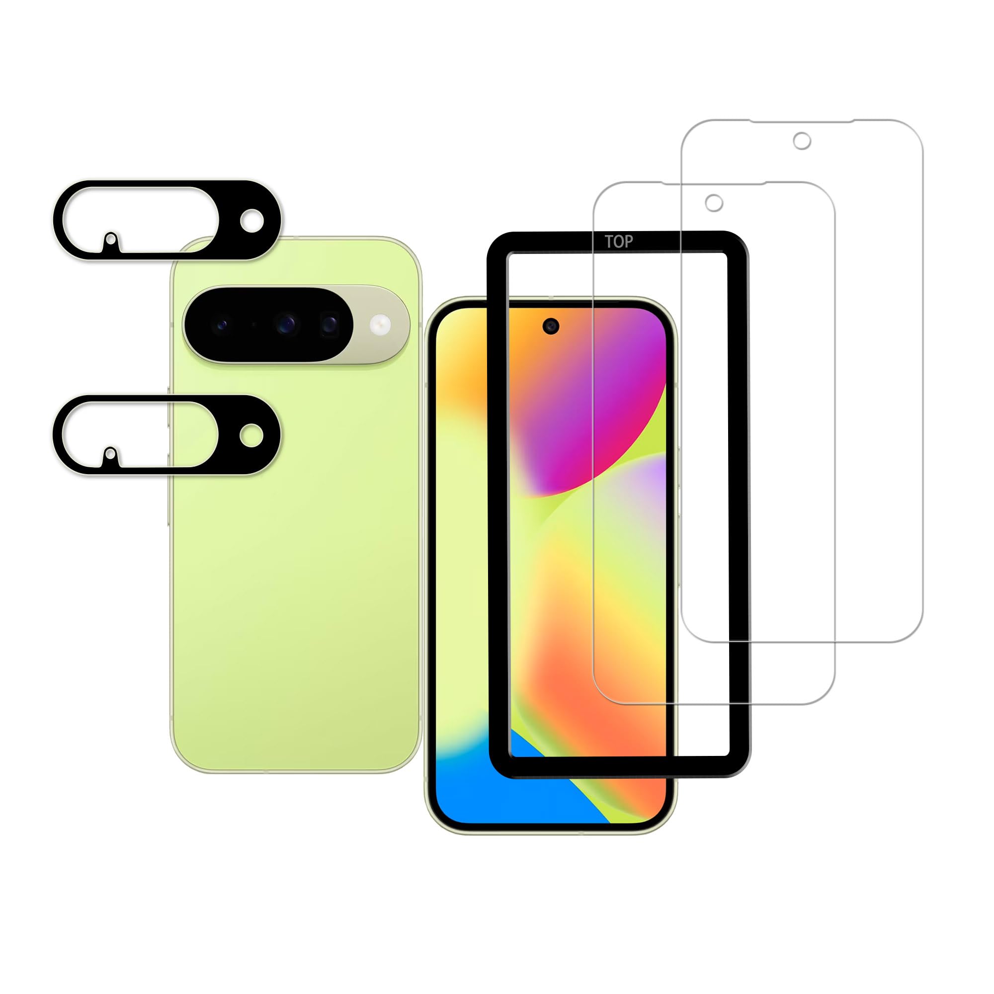 HUAKE 国産硝子素材製 対応 Google Pixel 10 用 ガラスフィルム カメラフィルム 強化 ガラス 硬度9H 液晶 保護 フィルム レンズカバー【2枚＋2枚＋ガイド枠付き】