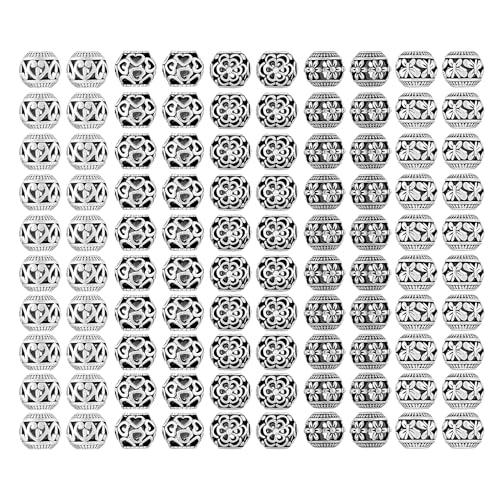 100Pcs Metal Tube Spacer Beads for Jewelry Making Necklace,Silver Large Hole Paracord Beads Bracelets Spacers Charms Loose Beads-5Style*20