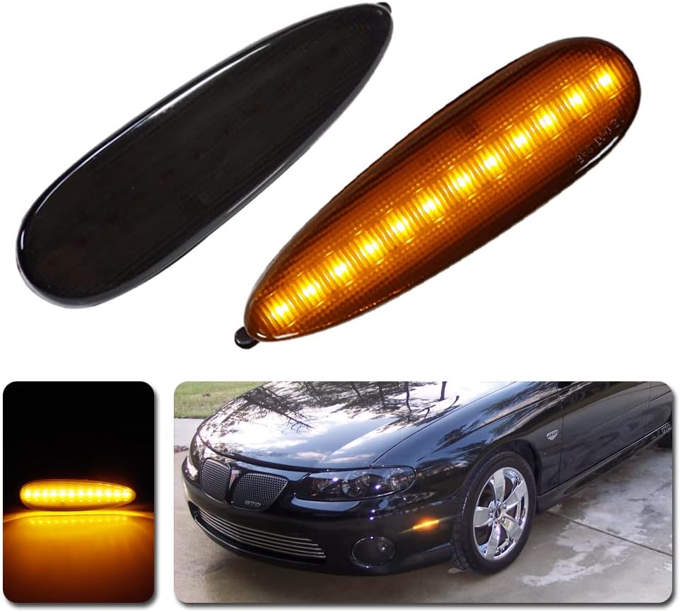 Full Amber Led Light Black Smoked Lens kit Compatible With 2004 2005 2006 Pontiac GTO Assembly Replacement Front Bumper Passenger Side Marker Lamp