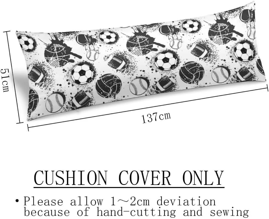Sport Theme Body Pillow Cover Sports White and Black Baseball Softball Rugby American Football Long Pillow Case with Zipper Decorative Bedding Pillowcase Soft Cushion Pillow Case for Bedroom 20"x54" image 3