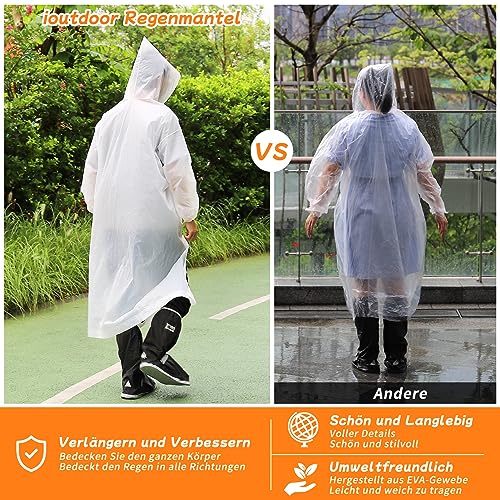 ioutdoor Regenponcho 2 Stück, Wasserdicht Regenmantel, Wiederverwendbar EVA Regenjacke, mit Kapuze Wasserdicht Atmungsaktiv Regenbekleidung Tragbarer, für Wandern Camping, für Damen Herren (Gelb)