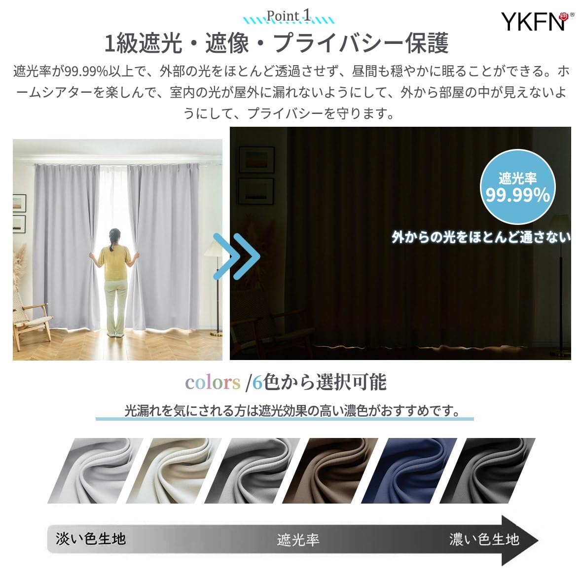 Amazon｜YKFN 遮光カーテン 丈240cm 幅60cm 1枚 カーテン 1級遮光 断熱
