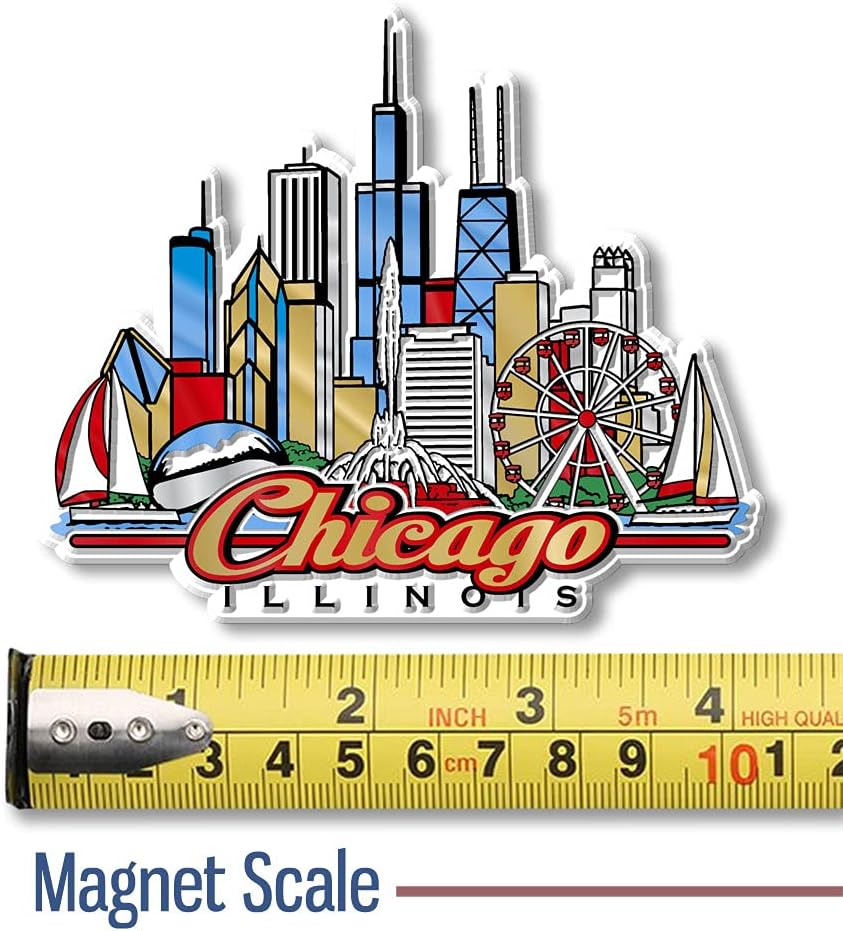 Chicago City Magnet by Classic Magnets, 3D Rubber Vintage-Style Collectible Souvenirs and Gifts Made in the USA, 4.1" x 3.5"