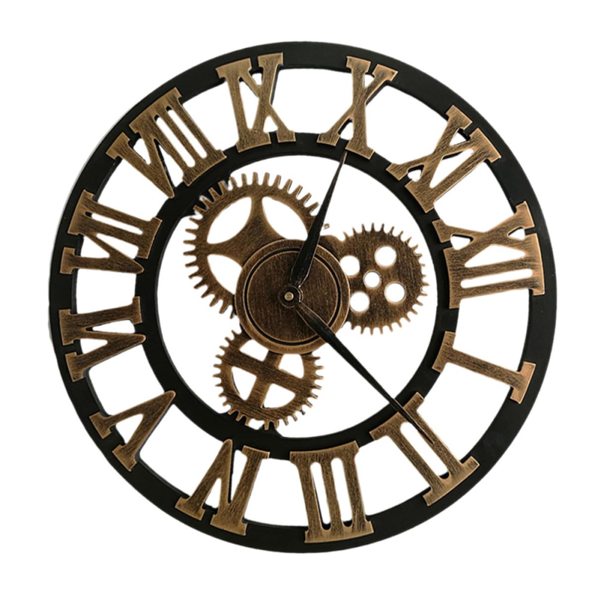 STOBAZA Reloj de Pared Industrial Engranajes Móviles Dorado, Diseño Silencioso sin Tic, Material Metal y Madera, Adecuado para Habitación Infantil o Estudio