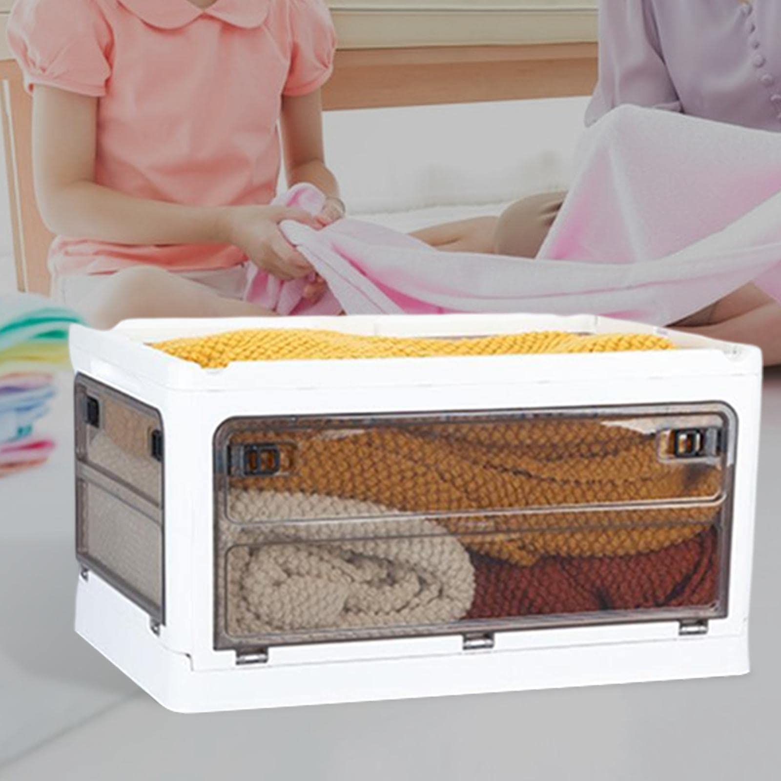Aufbewahrungsbox Faltbarer Lagerbehälter mit Deckel Rollen Und Griffen Transparentes Design Zum Einfachen Finden von Gegenständen Stabiler Stapelmecha, Mittelweiß