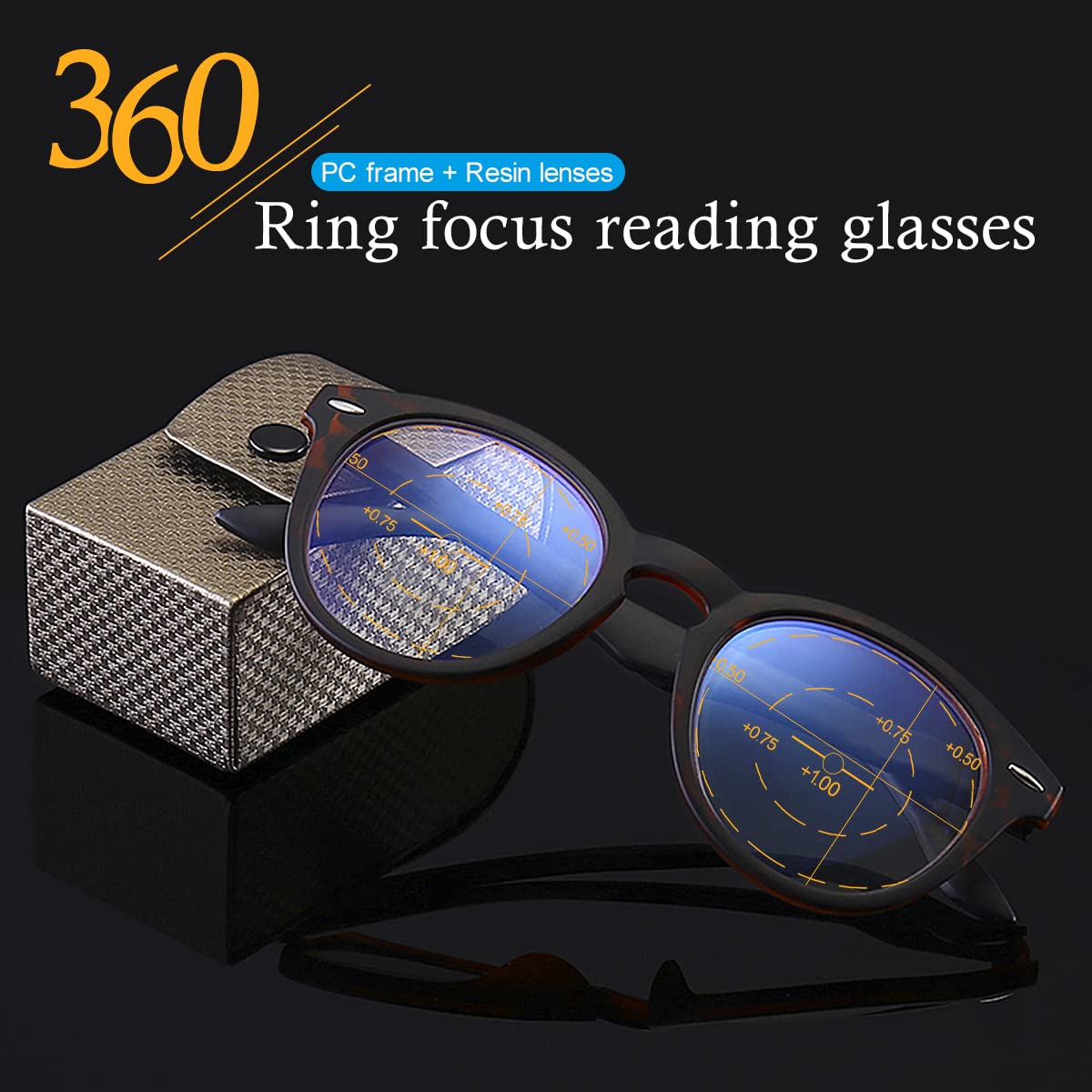 Vepiant 360 Ring Focus Progressive Multifocal Reading Glasses Spring Hinge Readers Blue Light Blocking Presbyopic Eyeglasses