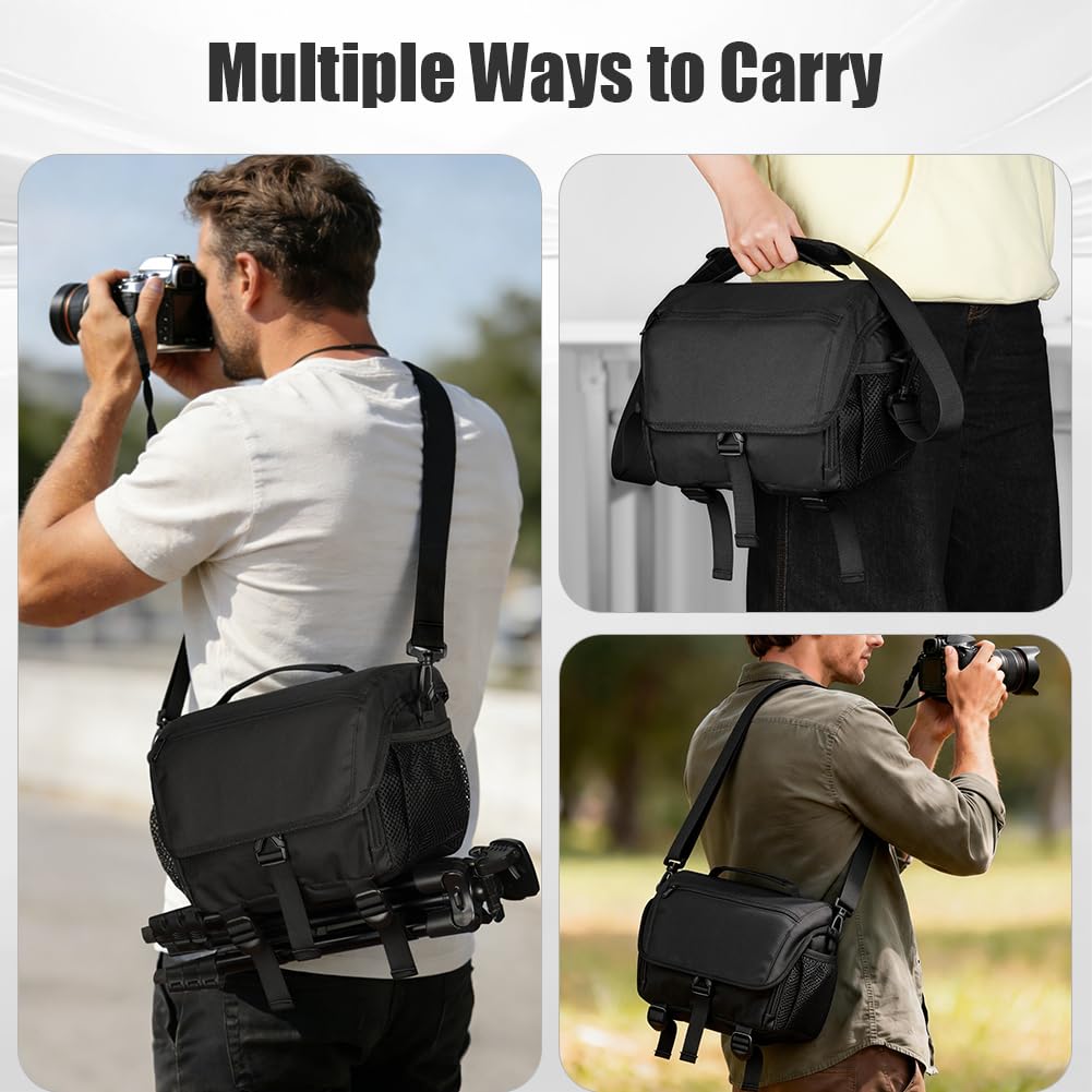 Sac pour Appareil Photo Bandoulière, Camera Bag DSLR, Sac à Dos pour Appareil Photo Crossbody Sling Compact Compatible avec Canon Nikon Sony SLR/DSLR Appareils Reflex/Hybride