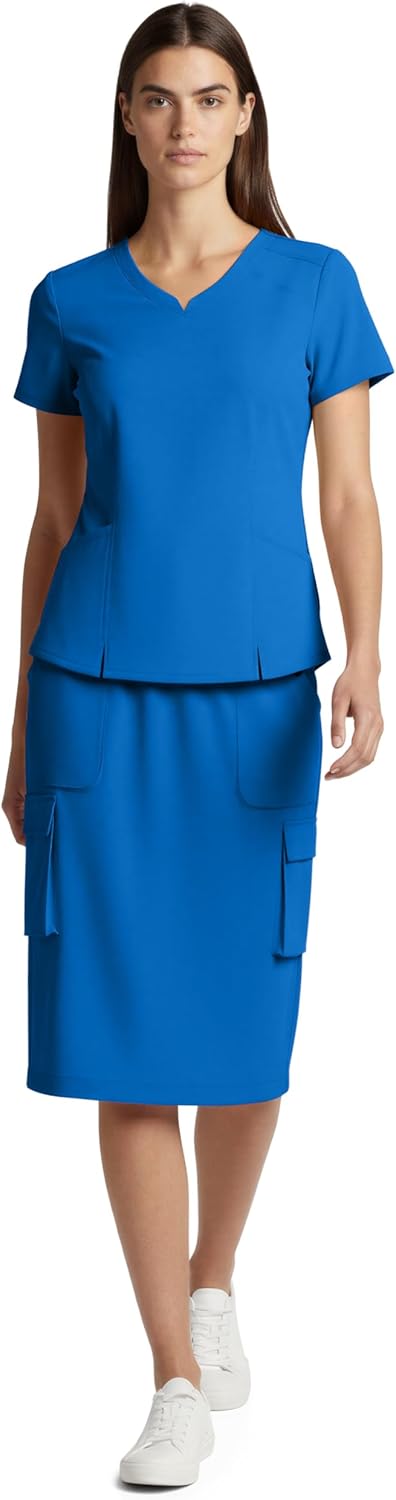 MediChic Women’s Premium Medical Uniform Skirt Set V-Neck Scrub Top & 34" Length Scrub Skirt