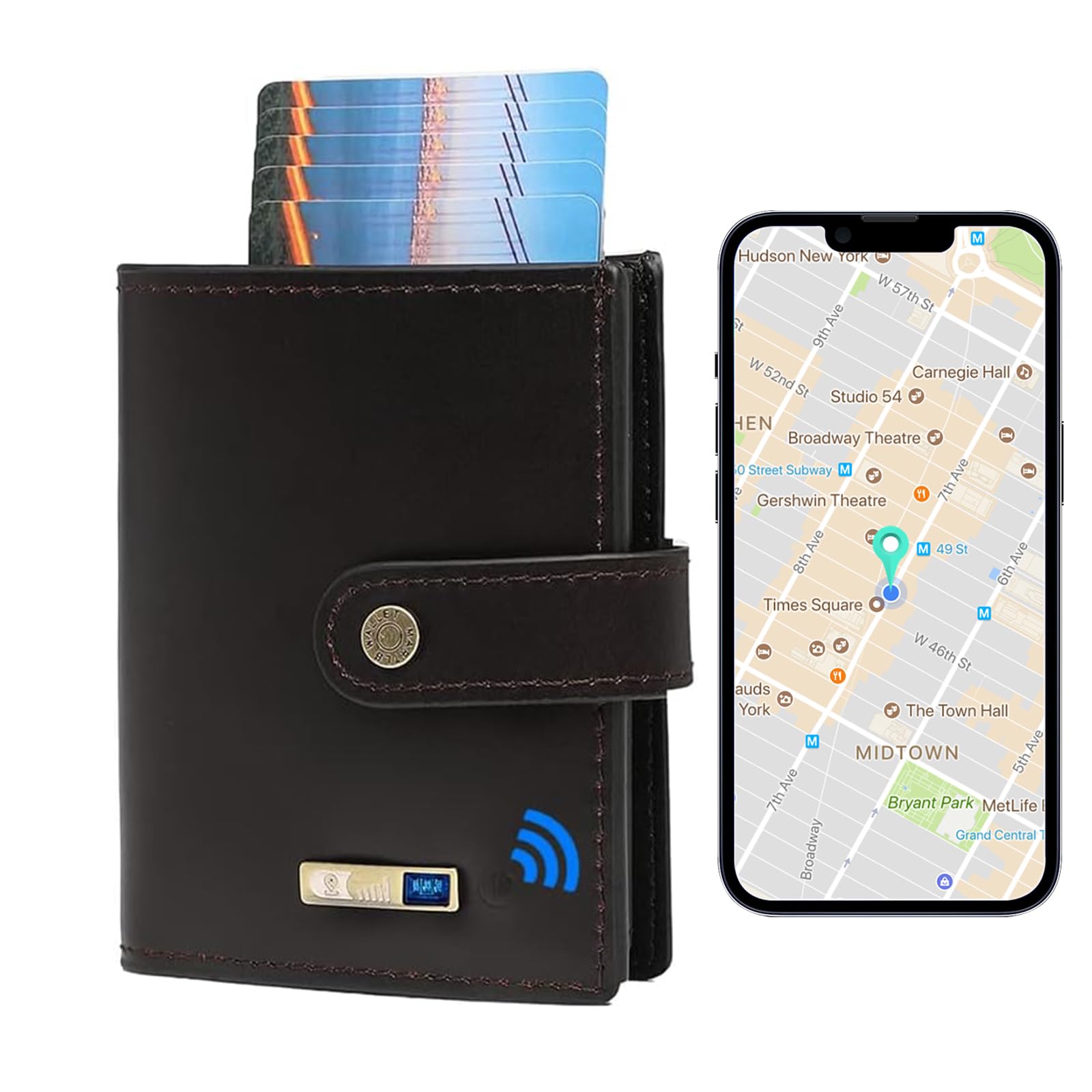 SMART LB Anti-Lost Bluetooth Wallet Tracker，Trackable Wallet for Men with Aluminum Cardholder Mens Slim，Leather Mens Wallet with ID Window Credit Card