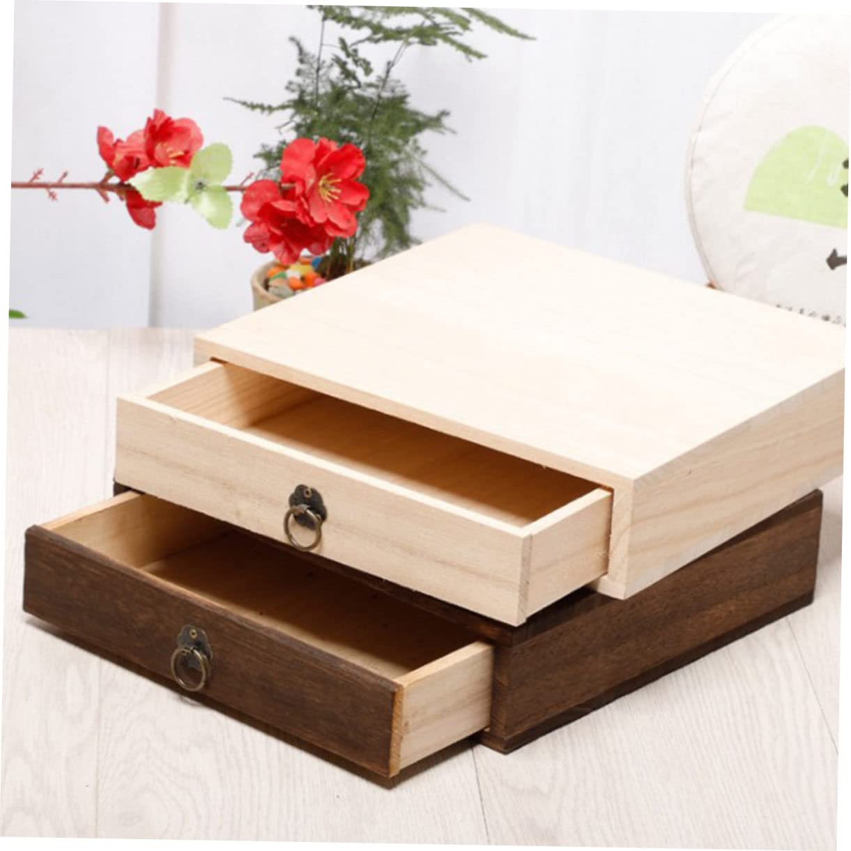 Mikikit Scatola Tè in Vintage Due Strati Cassettiera Resistente all e Usura Contenitore per Tisane e Tè con Protezione da Luce e Polvere Design Retro in