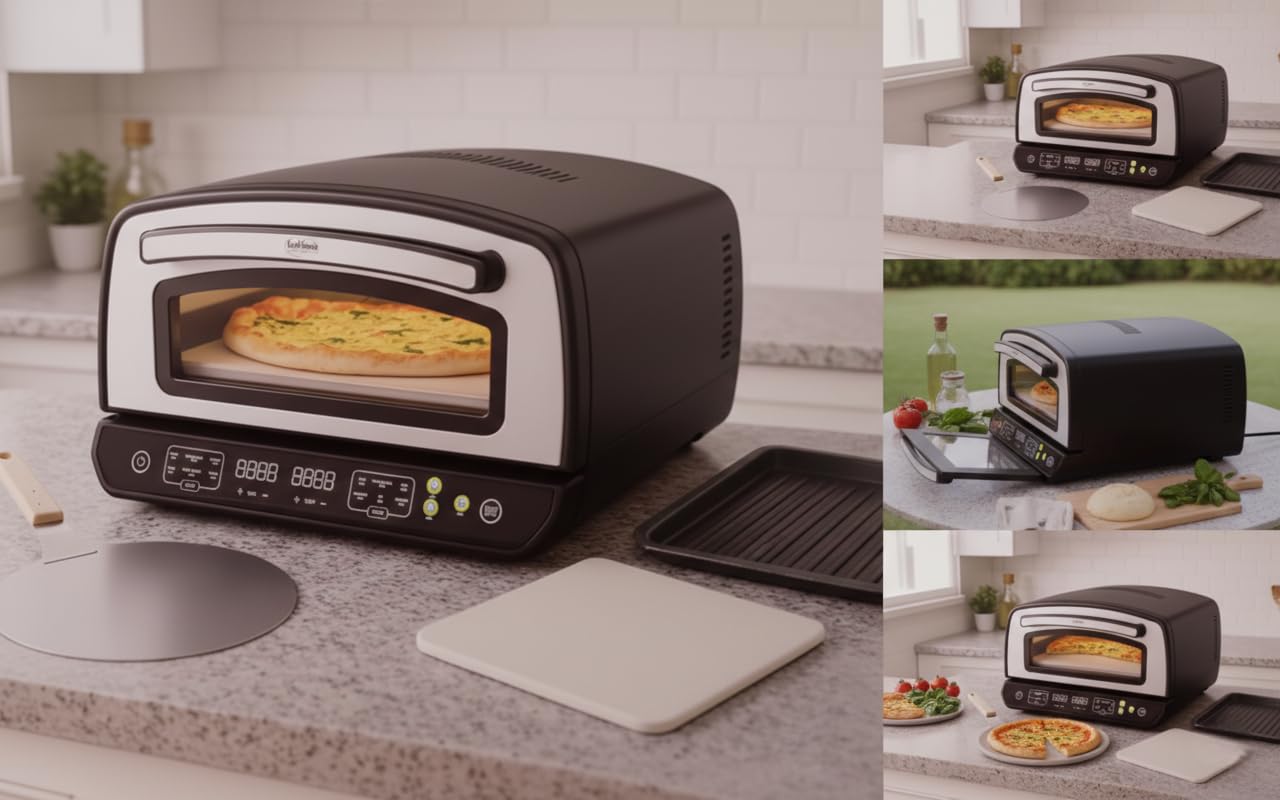 Forno Pizza Elettrico 450°C Super Potente – Con Pala, Teglia e Pietra Refrattaria – Pannello Touch LED e Modalità di Cottura Multiple per Pizza Perfetta in Pochi Minuti