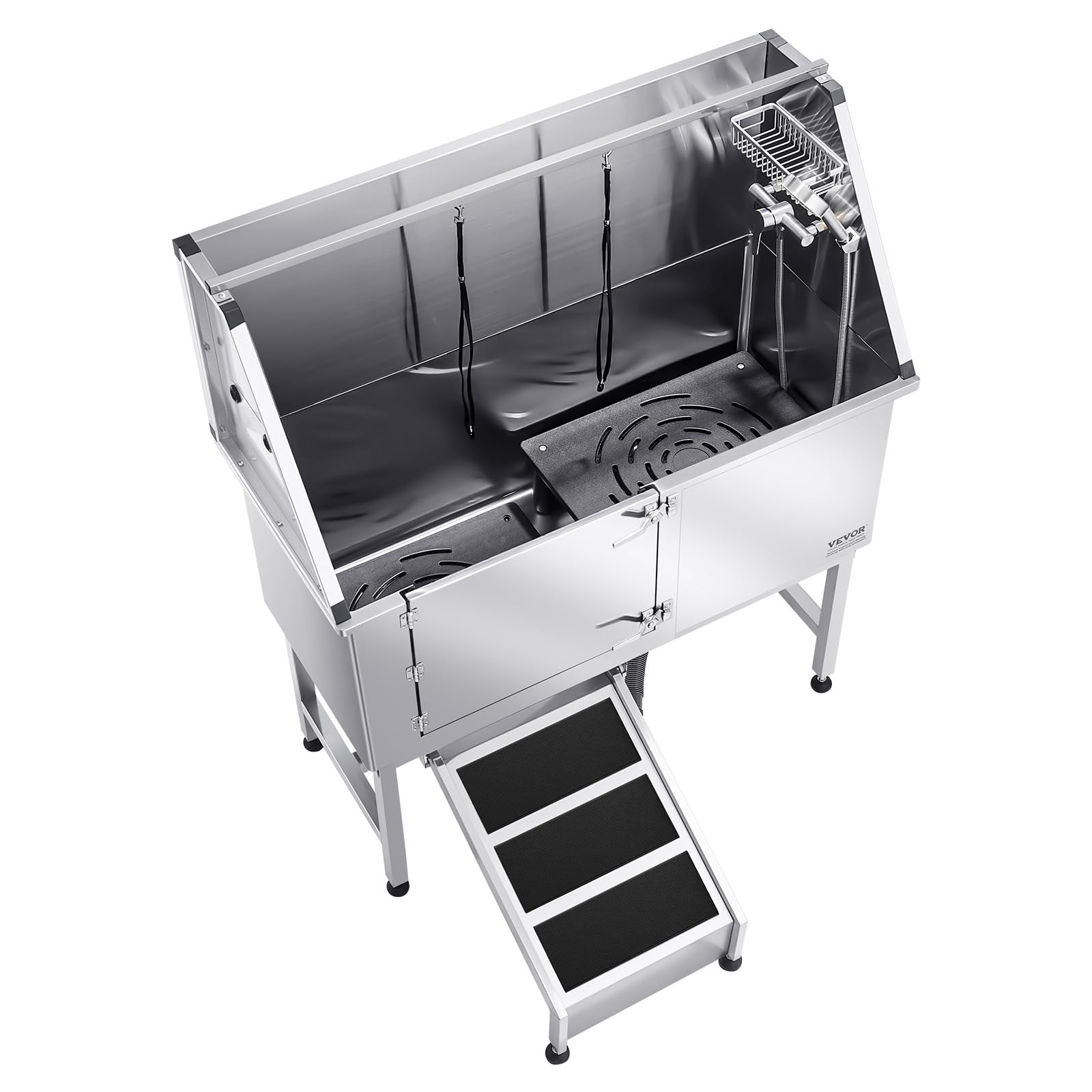 VEVOR Hundewaschstation Edelstahl, 1270x580x1495 mm Tierpflegewanne mit Rampe, PE-Wasserfilterplatte, Wasserhahn, Duschkopf & Seifenhalter, für große, mittelgroße & kleine Haustiere (Linke Tür)