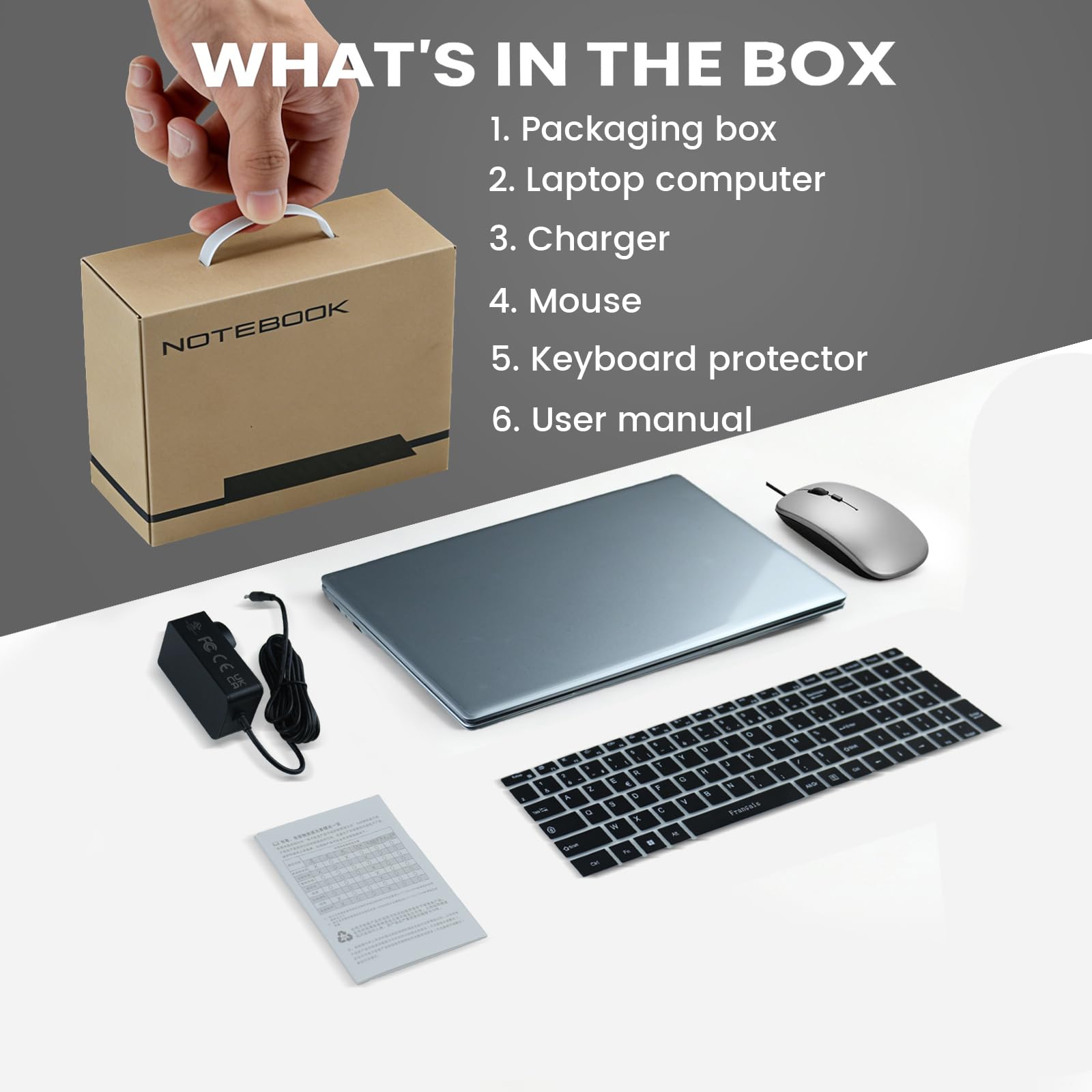 Kayoote 15,6" Ordenador Portátil FHD IPS con procesador Celeron N4500, 6GB RAM 256GB SSD, Win 11 Pro PC Portátil con Webcan, Laptop 2*USB3.0, HDMI, Wi-FI5, BT4.2, 4000mAh Battery — view 2