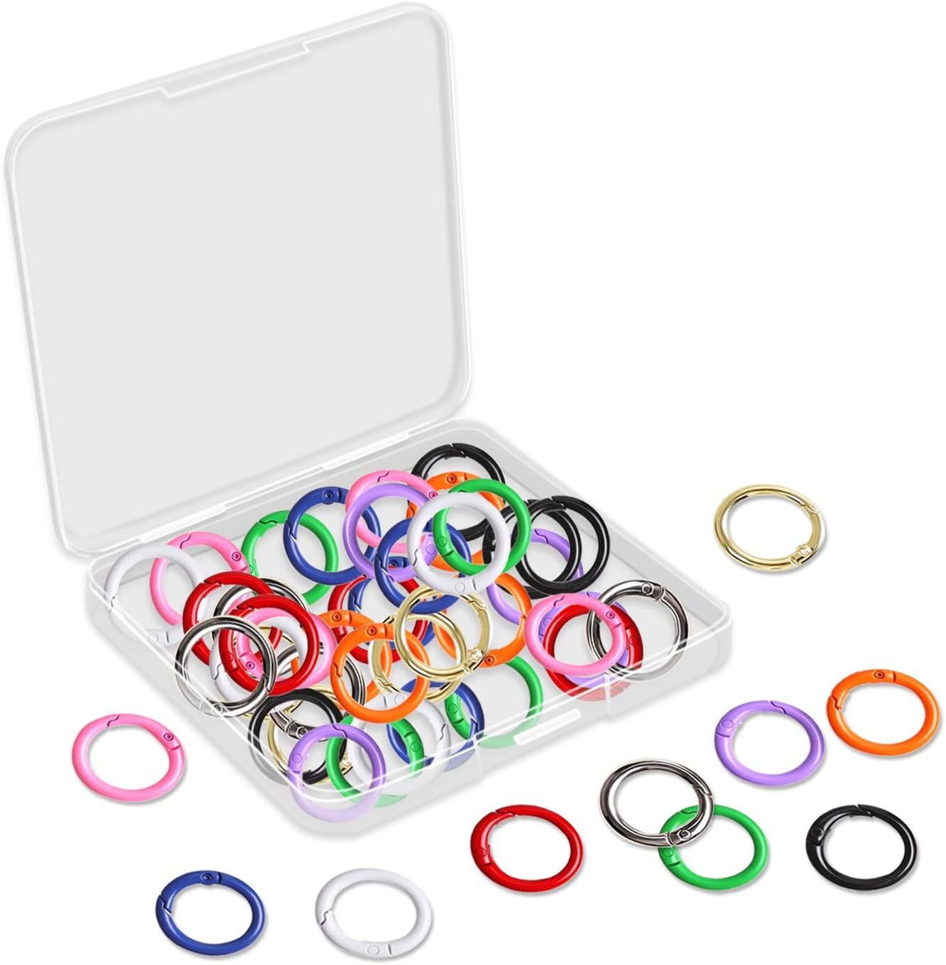 50 Pcs Colorful Circle Carabiner Ring, 1 Inch Metal Spring O Rings for Keychains, Small Round Carabiner Clip for Keyrings Snap Hook Buckle, Bags, Purses, Handbag