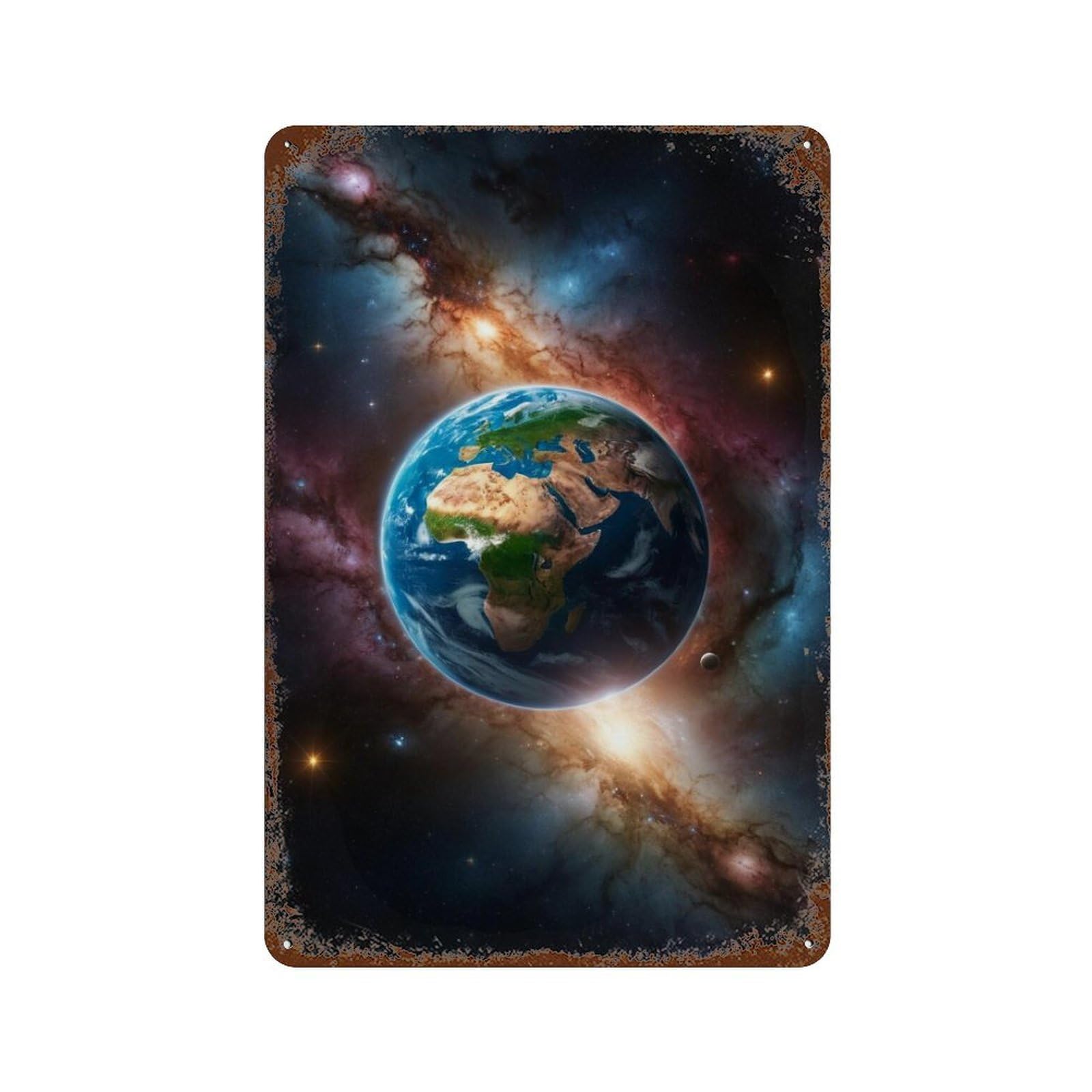 Earth from Space Wallpaper Decorative Tin Sign 11.8"x7.9", Rustic Home Decor for Cafe, Home Bar And Lounge Decor