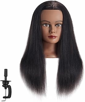 Mannequin Head 20"-22" Human Hair Manikin Head Hairdresser Training Head Cosmetology Doll Head for Styling Dye Cutting Braiding Practice with Clamp Stand (91812B0214)