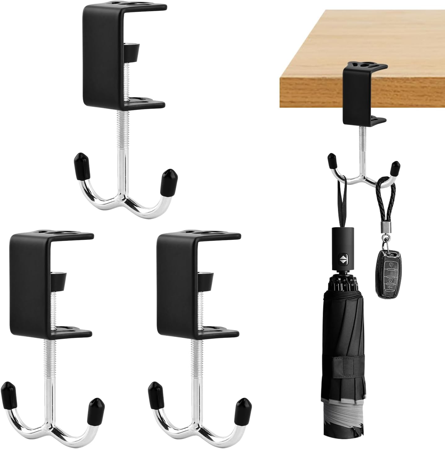 3 Pack Adjustable Desk Hook, Under Desk Handbag Hanger Purse Hook