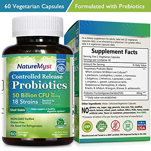 NatureMyst Probiotics 50 Billion per Serving, 18 Probiotic Strains, 60 Veggie Capsules - Non-GMO , Gluten Free - Thumbnail 2