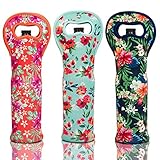 Made Easy Kit Wine Tote Carrier Bag with Magnetic Handle Clasp from Made Easy Kit Neoprene Champagne Bottle Protective Travel or Gift Bag - Set of 3 (Floral Patters)
