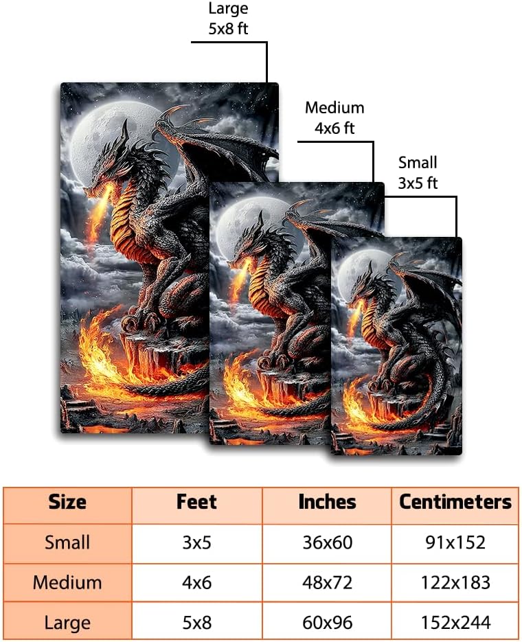 Fantasy Dragon Rug – Mystical Blue Purple Dragon Area Rug for Living Room, Bedroom, Home Decor – Soft Washable Non-Slip Floor Carpet for Gamers, Kids, Adults (Dragon Moon Light)