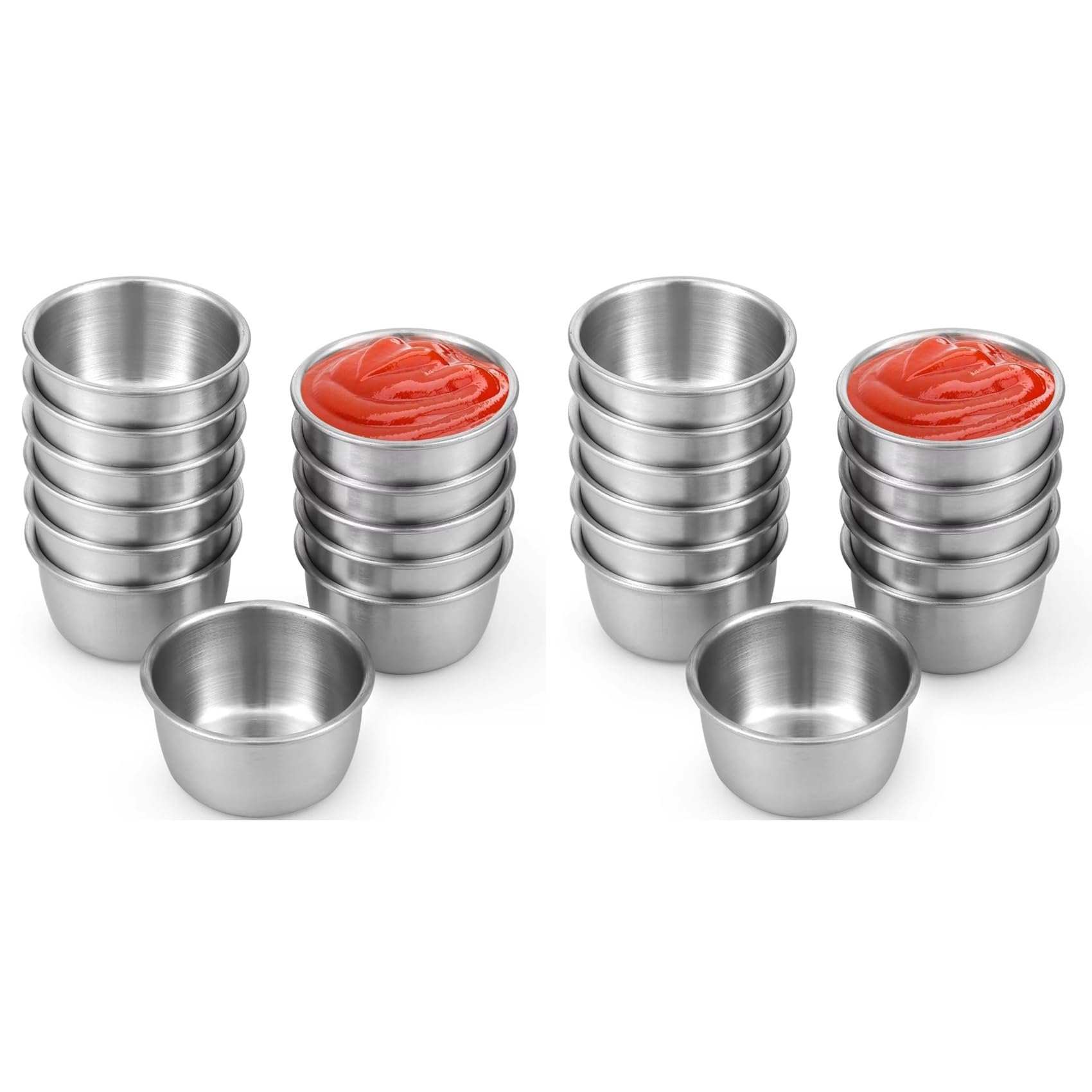 Vjsujehgy 24 Pcs Stainless Steel Sauce Dipping Bowls Set, 45ml Mini Reusable Seasoning Cups for Condiments, Snacks, Appetizers