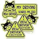 Tallew 3 Pcs Reflective Student Driver Magnet New Driver Sticker for Car Please Be Patient Sign Keep Distance Decal Automotive Magnets Vehicle Safety Sign(Worried Cat)