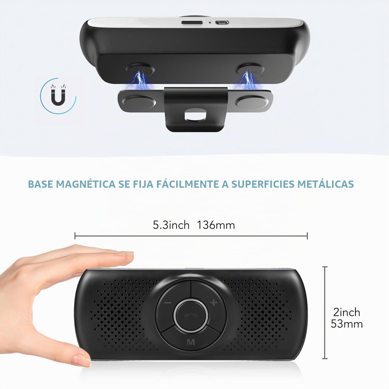 Manos Libres Coche Bluetooth 5.0 con Clip, Ranura para Tarjeta TF, Micrófono Integrado, Compatible con Siri y Google Assistant, para Música, GPS y Llamadas