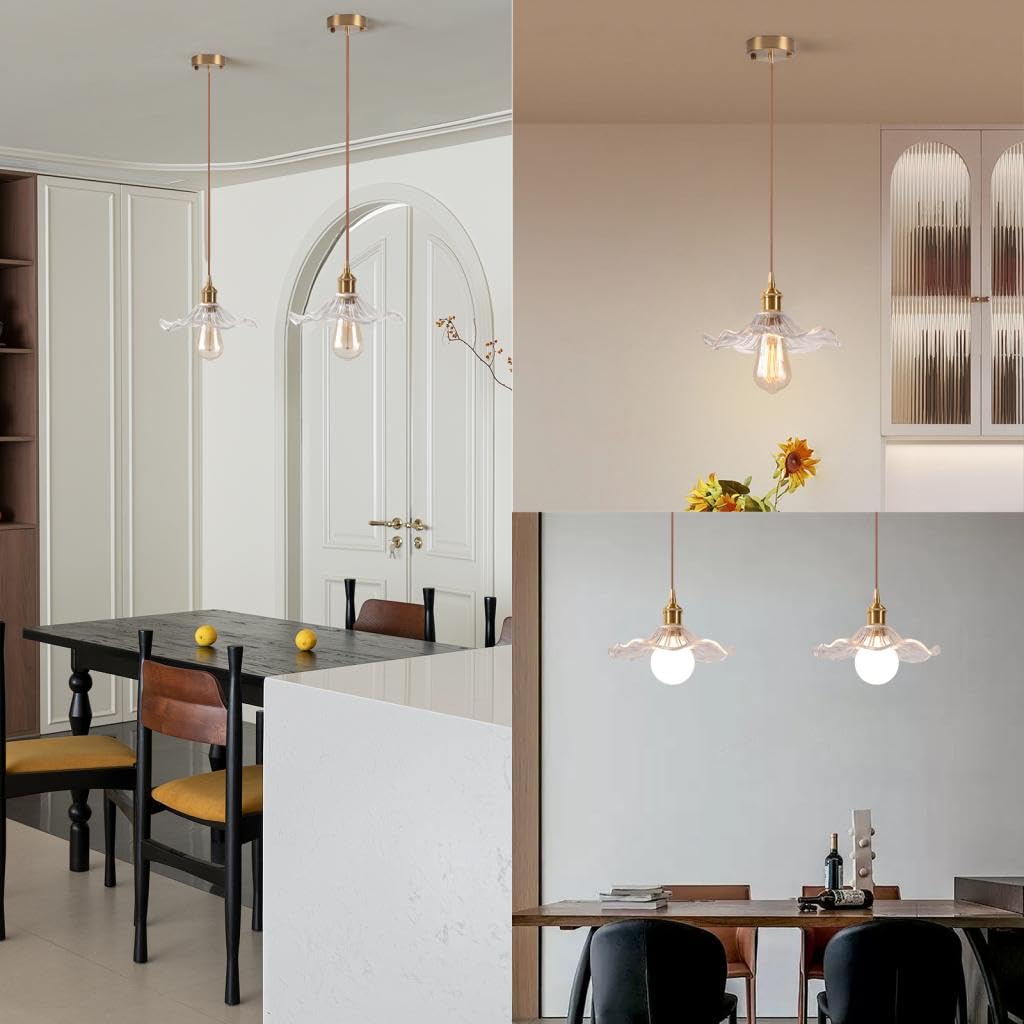 Lustre Luminaires en Verre Intérieure, Lampe Suspendue Moderne E27, Vintage Laiton Doré Suspension Plafonniers pour Cuisine Cuisine Salon Chambre