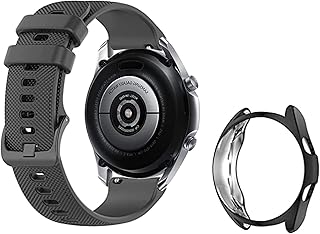 EANWireless Compatible for Samsung Galaxy Watch 3 Watch Band, 22mm Silicone Strap and 45mm Soft TPU Protector Case Compatible with Samsung Galaxy Watch3 for Men Women, Black+Black