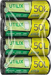 Kit com 4 unidades - Utilix 50 litros Preto, Rolo com 30 Sacos/unidade