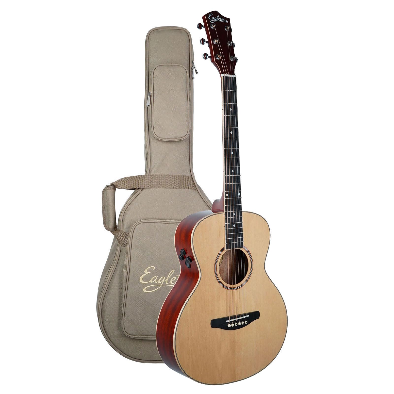 Guitare Folk de Voyage Eagletone HOBO Electro Natural - Guitare électro pour guitariste débutant ou confirmé - Forme Travel pour jouer à la maison, sur scène, en studio, en extérieur - Housse Offerte