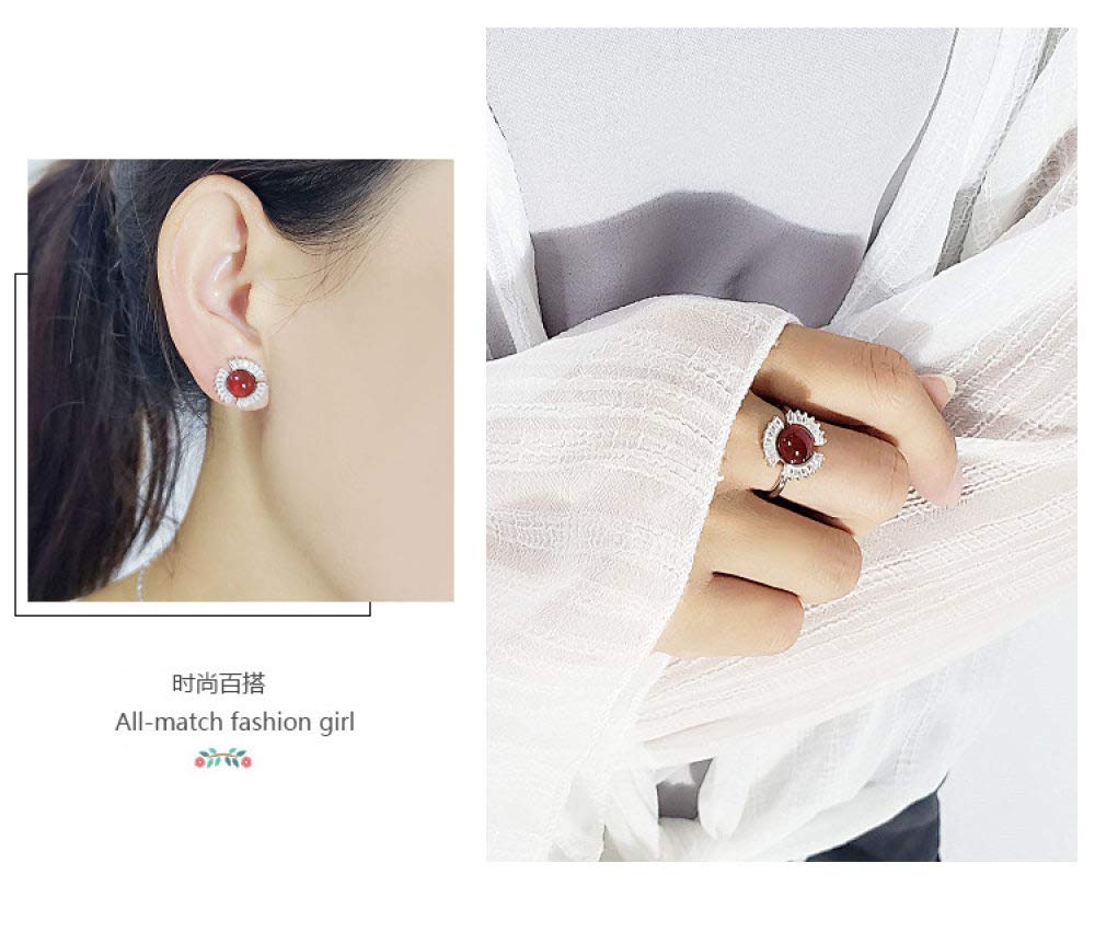 Moda S925 Sterling Silver Necklace Abertura Anillo Pendientes Joyería Conjunto De Mujeres Sol Redonda Flor Ágata Roja Retro Clásico Encanto Creativo Regalo De Alta Gama