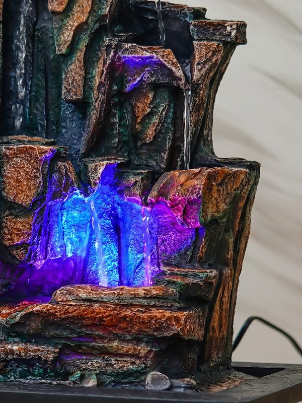 Image of Multicolor Polyresin Tabletop Designer 3 Step Indoor Water Fountain for Home Decor with LED, Speed Control Pump (Size: 36.5 x 28 x 57.5 CM | Weight: 3035Gram)