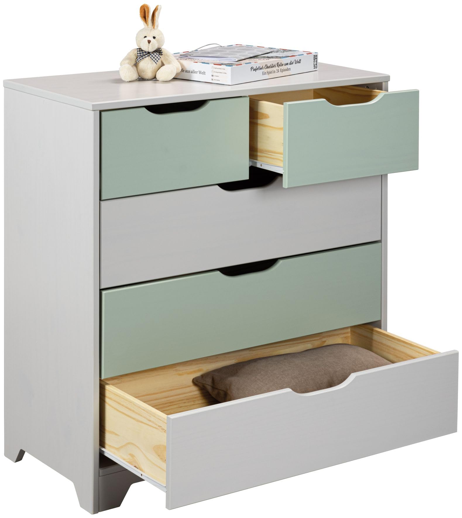 Kinderzimmer Kommode Clara in Salvia Pastello Massivholz 82 x 40 x 92 cm