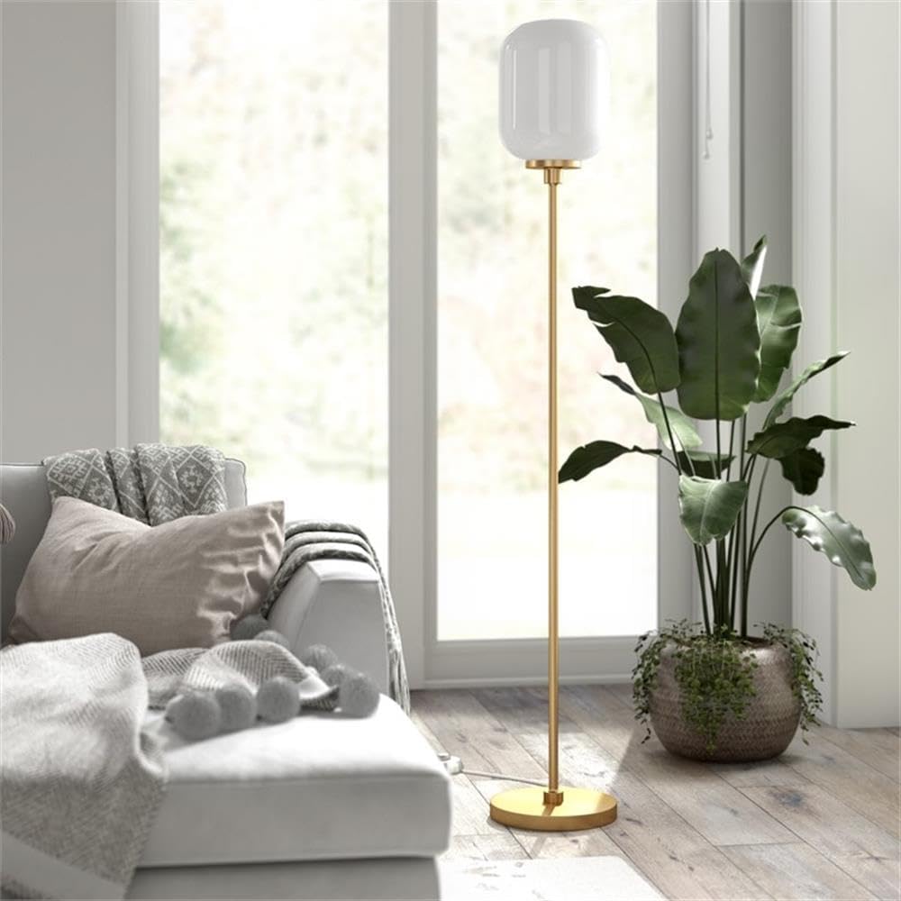 Agnolo 69" Tall Floor Lamp with Glass Shade in Brass/White Milk