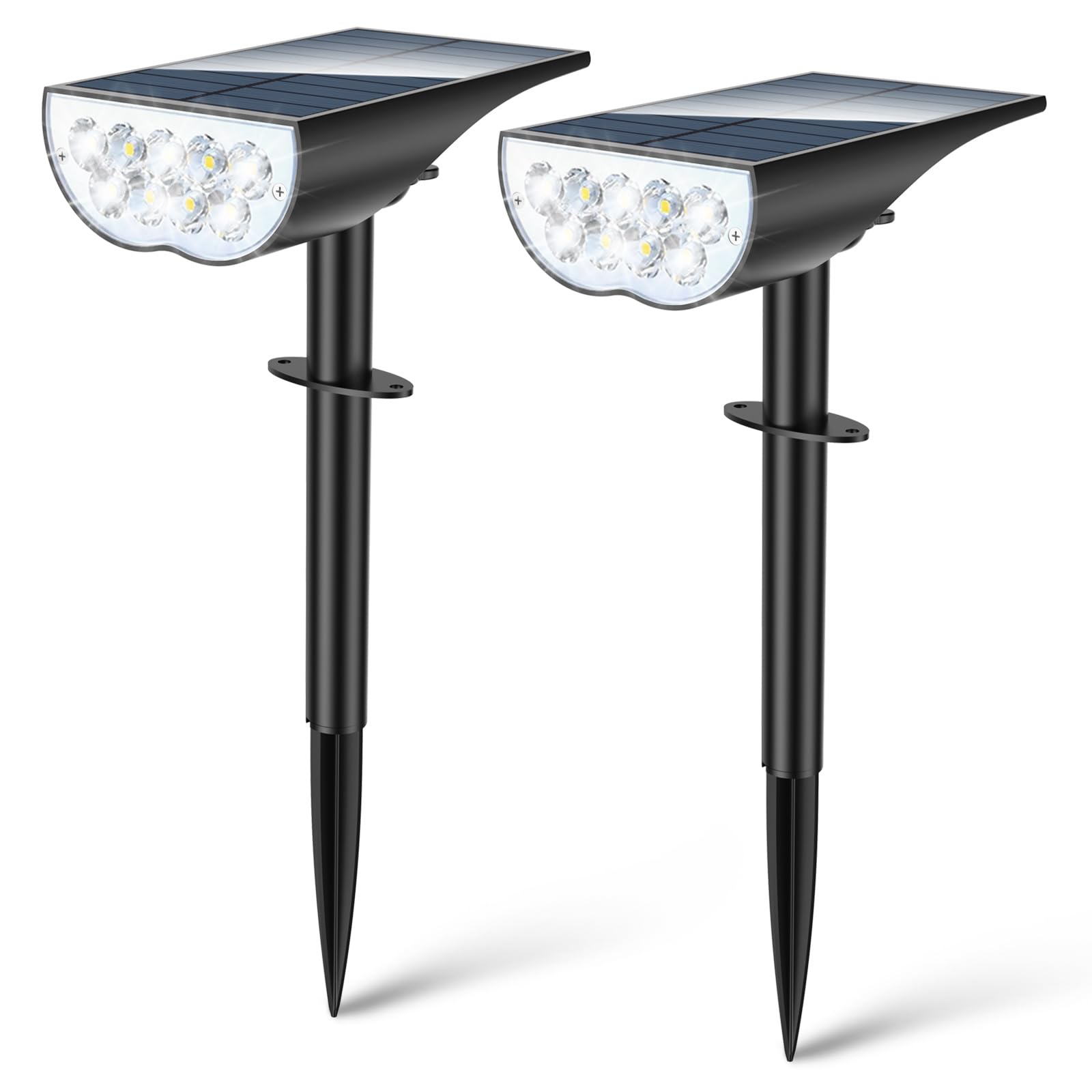 Tenmotion Solar Spotlights Outdoor Waterproof IP65, 3 Lighting Modes Outdoor Solar Spot Lights for Yard Pathway Landscape, Cold White, 2 Pack