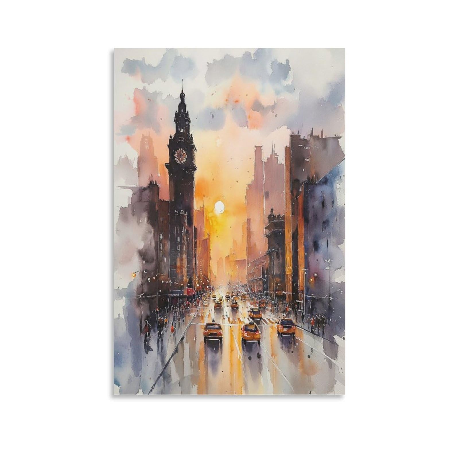 XWYMXZ New York Cityscape Watercolor 20x30inch(50x75cm) Vintage Travel Poster Watercolor Canvas Art