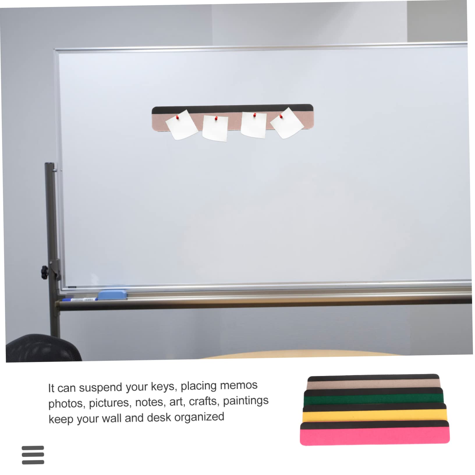 HOMSFOU 2 Sätze Filz Pinnwand Streifen Magnetische Wandtafeln für Büro Zuhause Klassenzimmer zur Organisation von Notizen Fotos und Aufgaben Gelb Rosa Grün