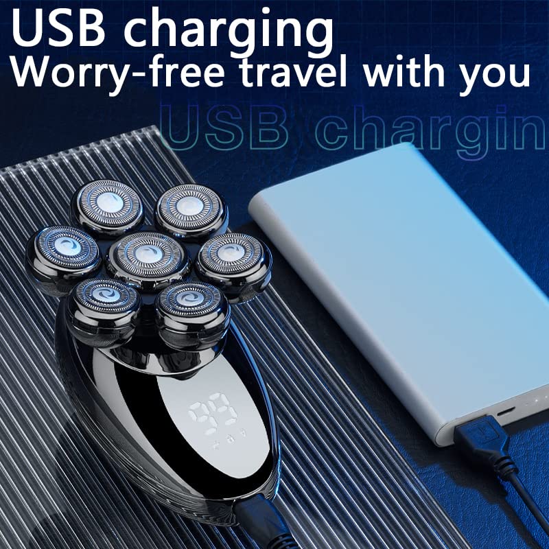 Miniatura 4 de Afeitadoras de cabeza para hombres calvos, afeitadoras súper eléctricas para hombres, maquinilla de afeitar giratoria flotante 7D, inalámbrica,