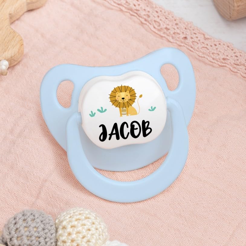 Wanapix | Sucettes bébé personnalisées | Tétines en silicone pour nouveau-nés | 0-6 mois | Sucettes anatomiques sans BPA ni phtalates | Lion