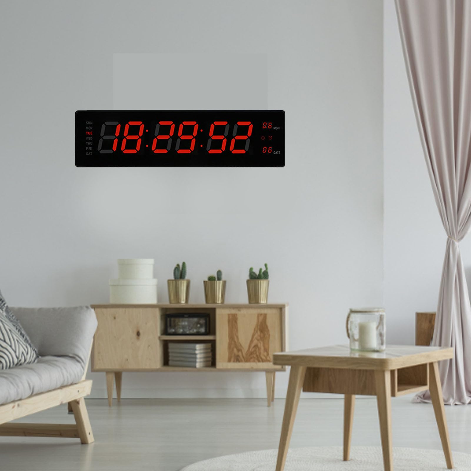 Topiky Reloj de Pared Digital Grande, Despertador con Temperatura de Día y Fecha, Reloj Digital con 8 Alarmas y Memoria de Fallos, para Salón, Dormitorio, Decoración, Regalo para (EU)