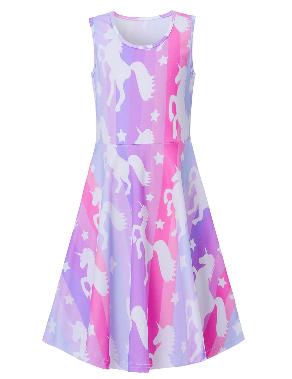 Funnycokid Kleine Mädchen 'Frühling Sommer Blumen Kleid Gedruckt Ärmelloses Schlittschuhläufer Kleider 4-13 Jahre