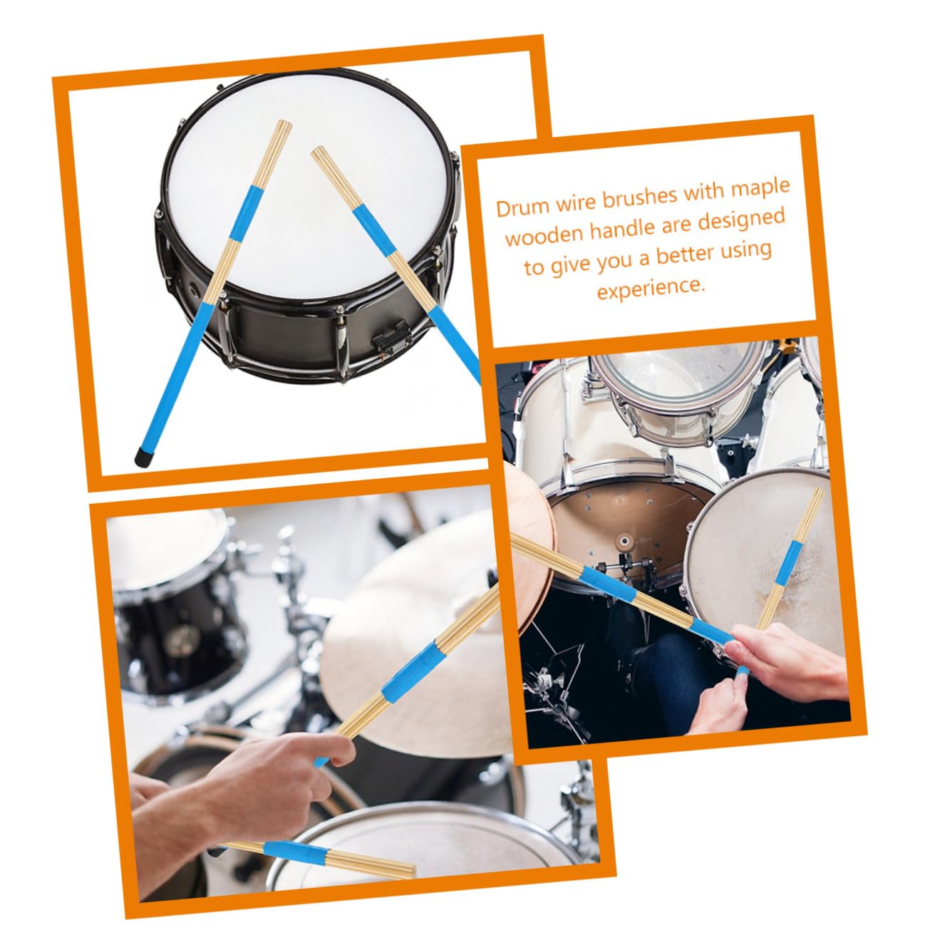 BESTonZON Balais de Batterie en Bois 19 Brins, Lot de 3 Paires Bleu, Baguettes pour Percussion, Accessoires pour Batterie, Balai de Tambour pour Étudiants et Débutants, Outil Léger