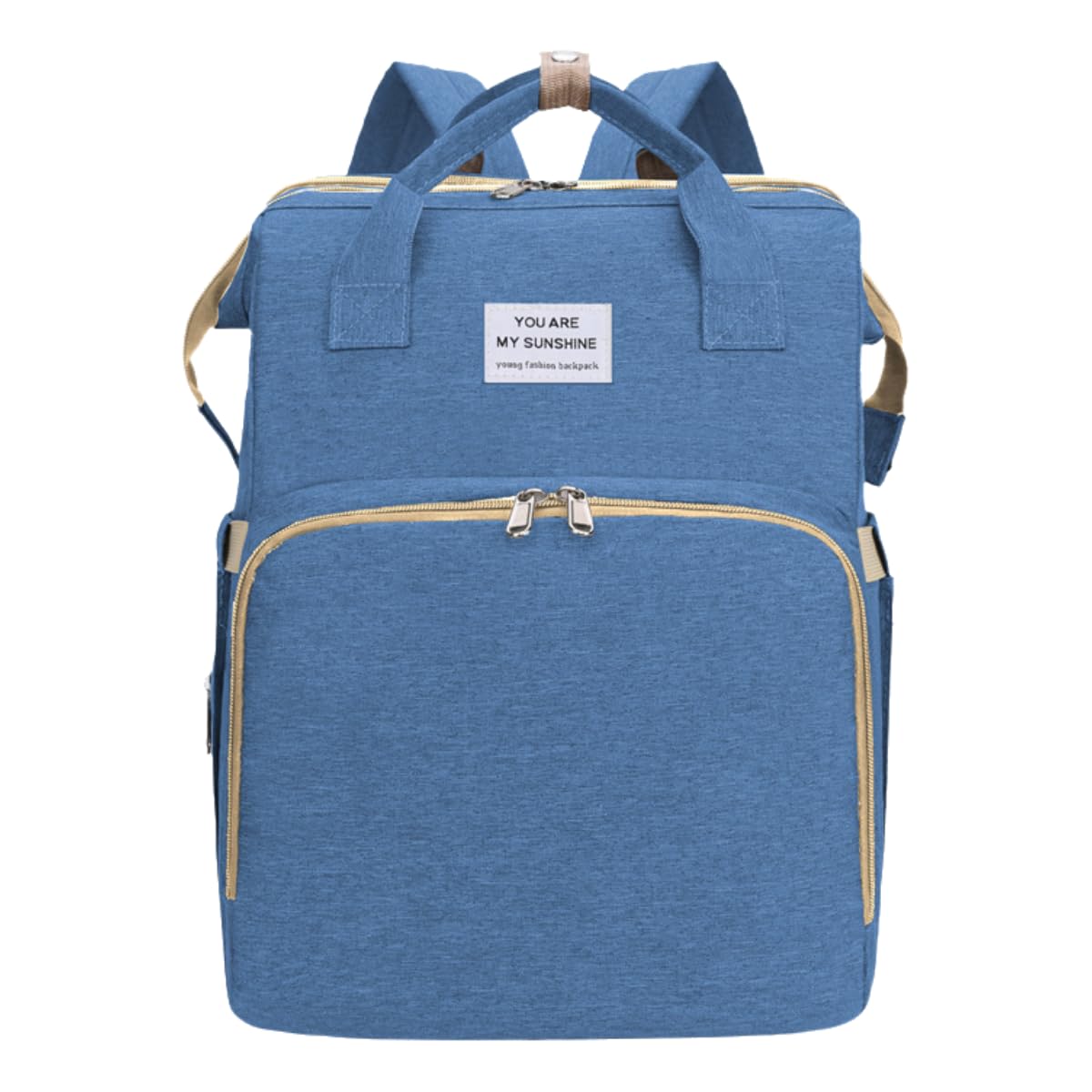 New foldable bed diaper backpack, waterproof and wear-resistant, large capacity, for travel, outings and daily use (blue)