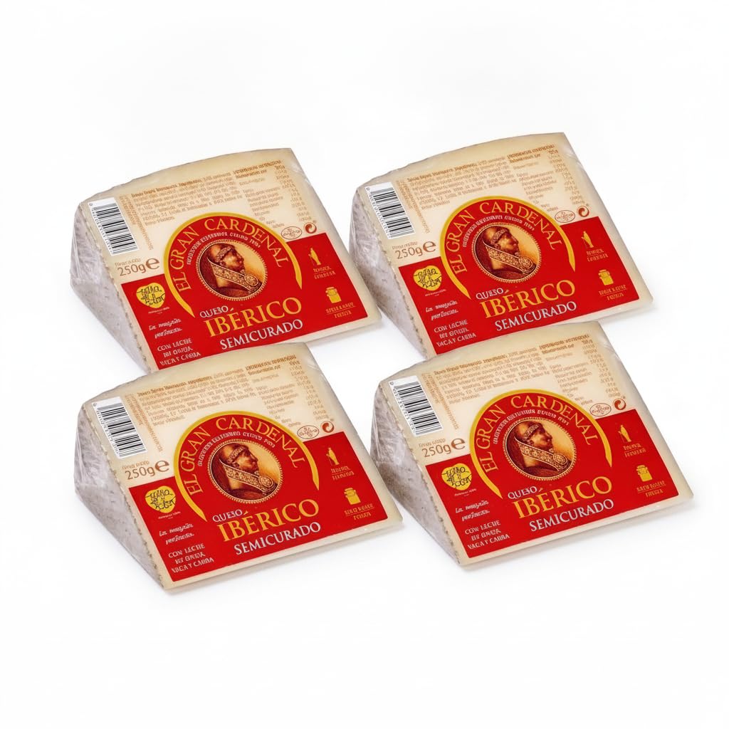 Queso Ibérico Semicurado - Pack 1kg (4 x 250g) - Mezcla de Leche de Oveja, Vaca y Cabra - Elaboración Tradicional desde 1951 - Envasado al Vacío Origen España - NEXU