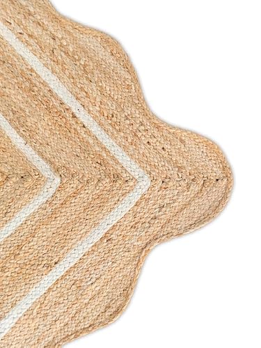 Handwoven Natural Jute Scalloped Area Rug 10 x 14 White Bohemian Decorative Rug for Living Room Bedroom Hallway Entryway - Image 7